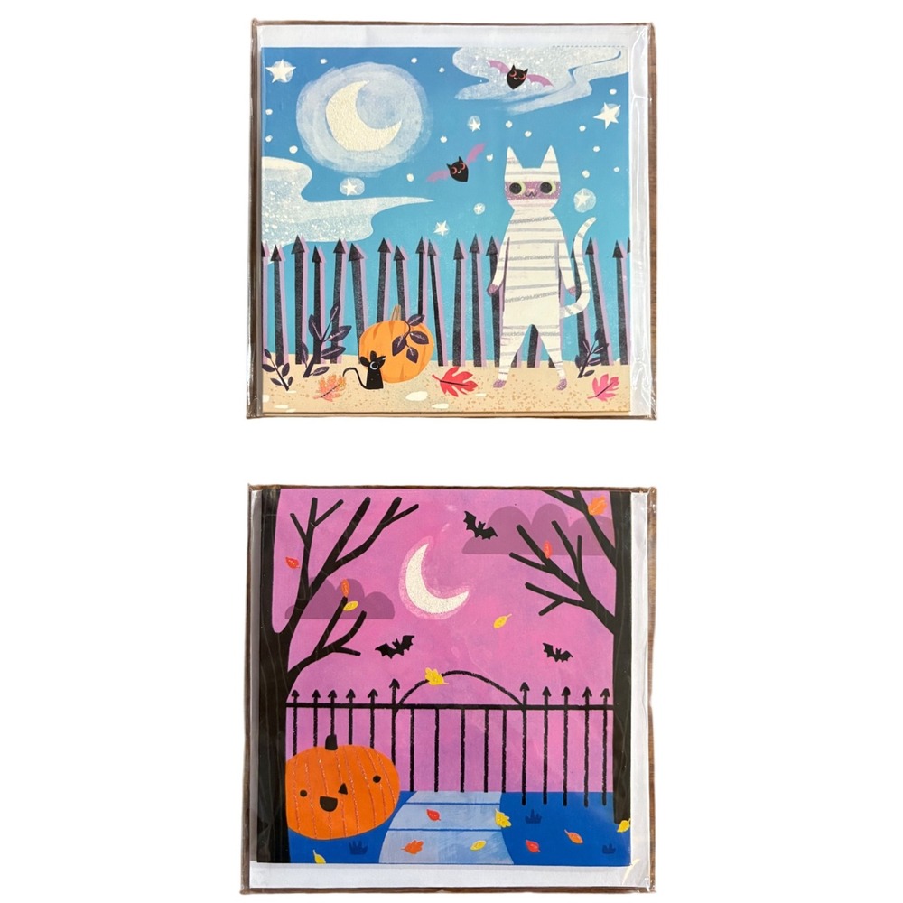 2 Pop‎ Up Halloween Greeting Cards - Skeleton Cats & Doorstep Trick Treat